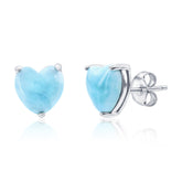 Sterling Silver, 3-Prong Heart Stud Earrings
