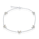 Sterling Silver, Butterfly Anklet - White Opal