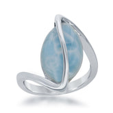 Sterling Silver, Marquise 'Premium Larimar' Ring
