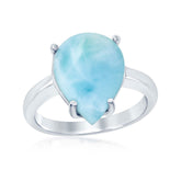 Sterling Silver, Teardrop Larimar, Four-Prong Ring