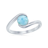 Sterling Silver, Round Larimar, Swirl Design Ring