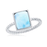 Sterling Silver, Rectangle Larimar Rope Design Band Ring
