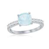 Sterling Silver, Square Opal and CZ Ring