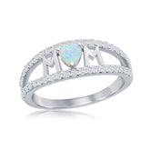 Sterling Silver, 'MOM' Opal Heart and CZ Ring
