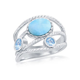 Sterling Silver Larimar & Blue CZ Ring