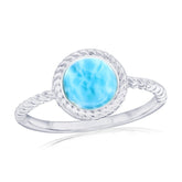 Sterling Silver, Round Larimar Rope Design Ring