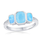 Sterling Silver, Rectangle Larimar & CZ Ring
