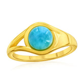 Sterling Silver, Round Larimar Ring - Gold Plated