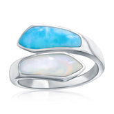 Steling Silver, MOP & Larimar Bypass Ring