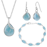 Sterling Silver Larimar Twist Earrings, Necklace and Bracelet Set