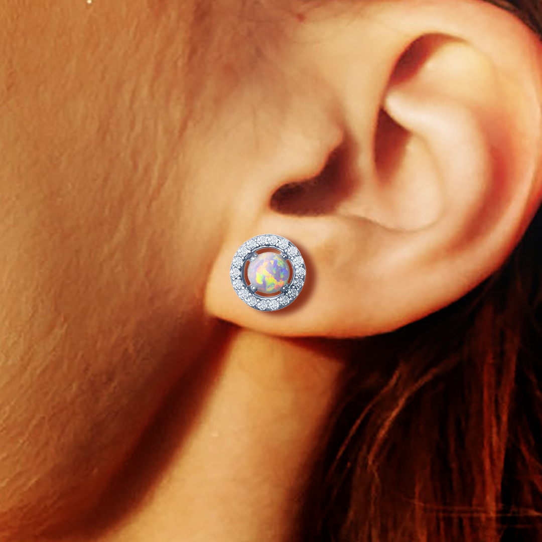 Moonlit Rose Opal Stud Earrings