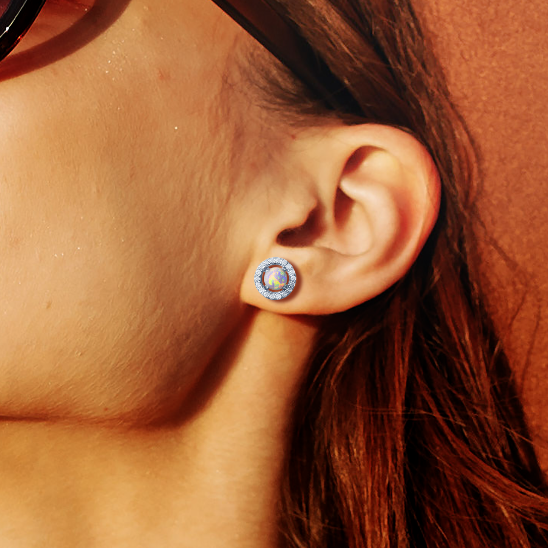 Moonlit Rose Opal Stud Earrings