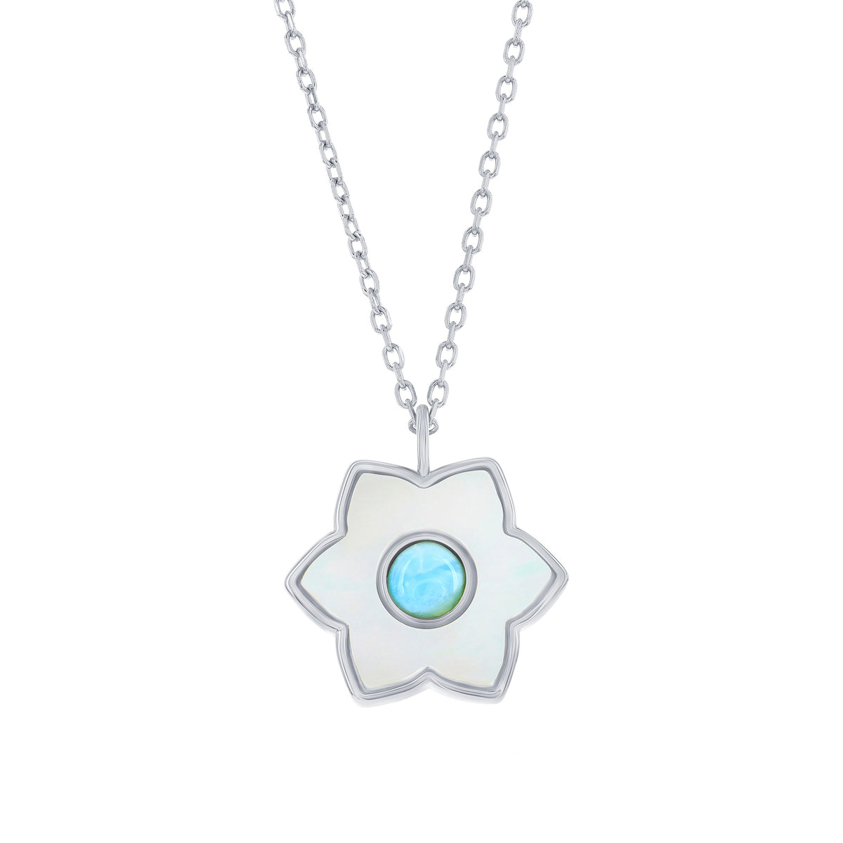 Sterling Silver Larimar & Mother of Pearl Flower Necklace