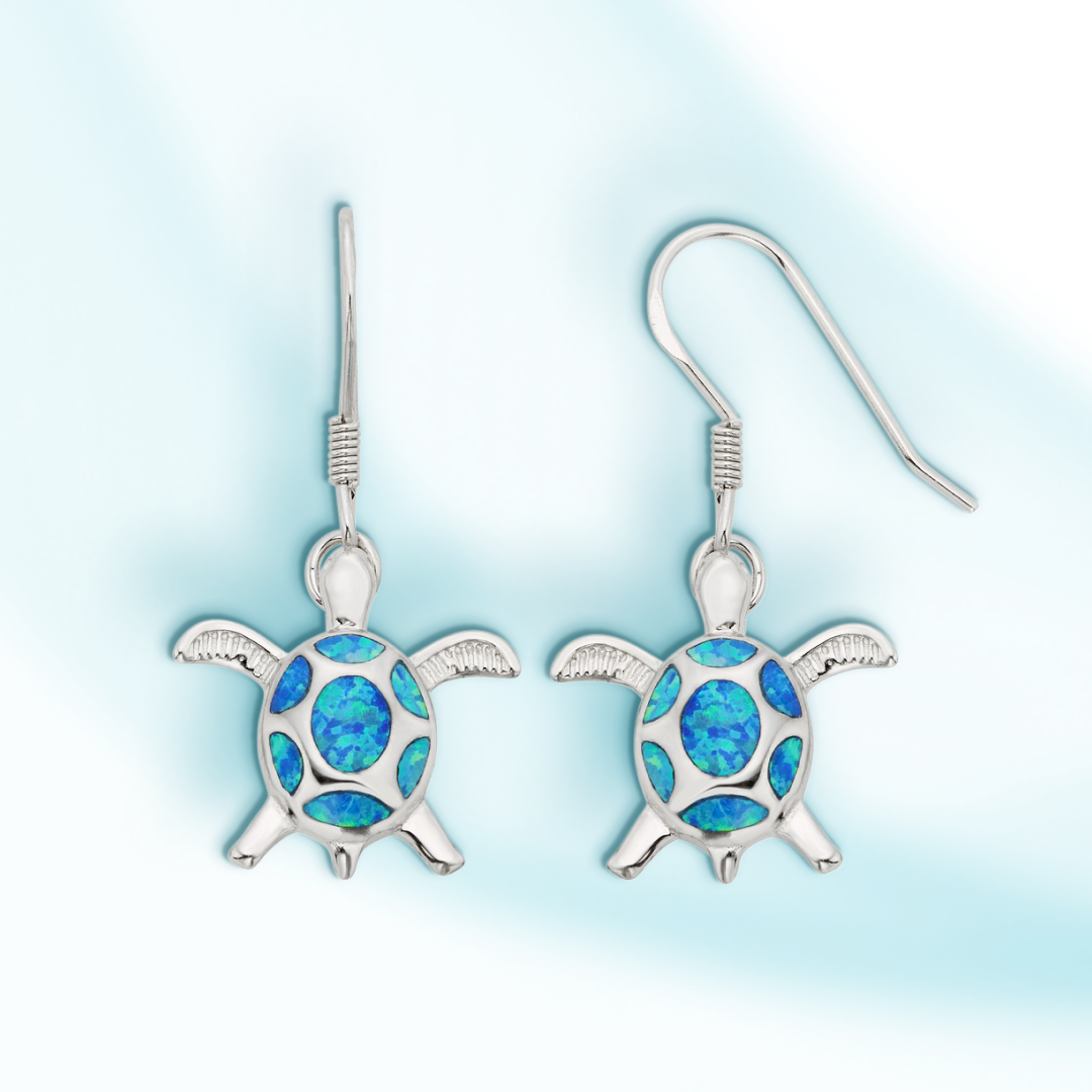 Azure Shell Blue Opal Turtle Earrings