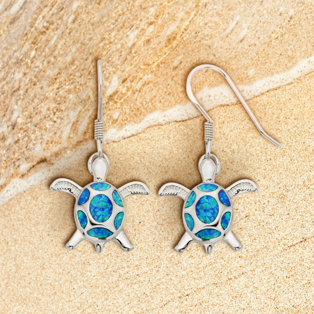 Azure Shell Blue Opal Turtle Earrings