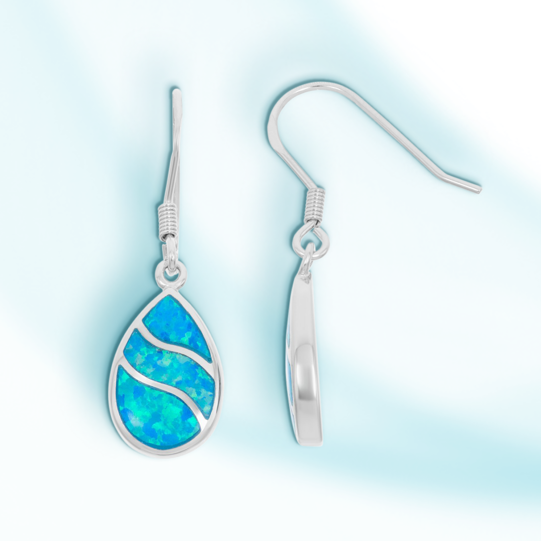 Ripple Effect Blue Opal Teardrop Earrings