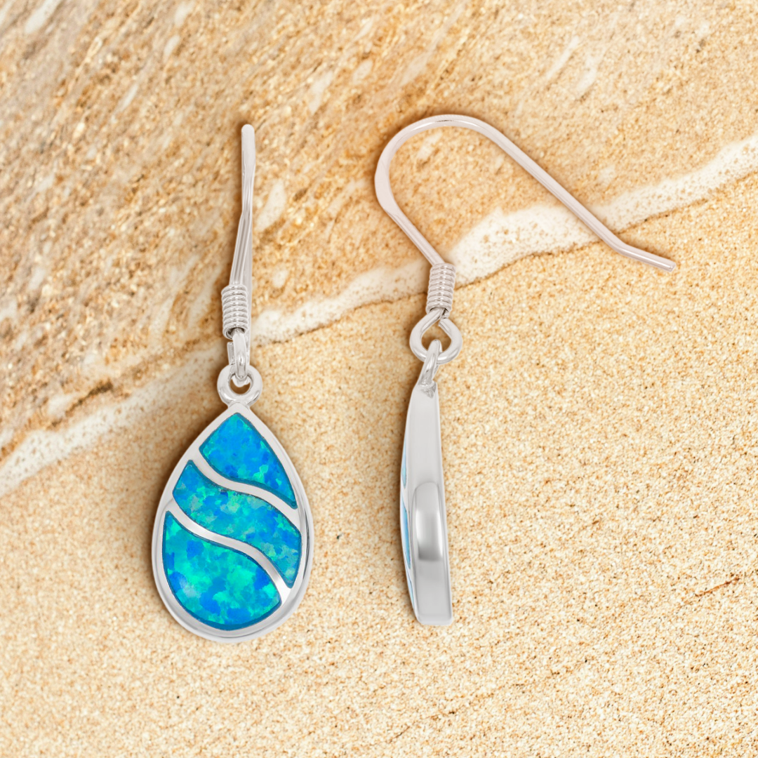 Ripple Effect Blue Opal Teardrop Earrings