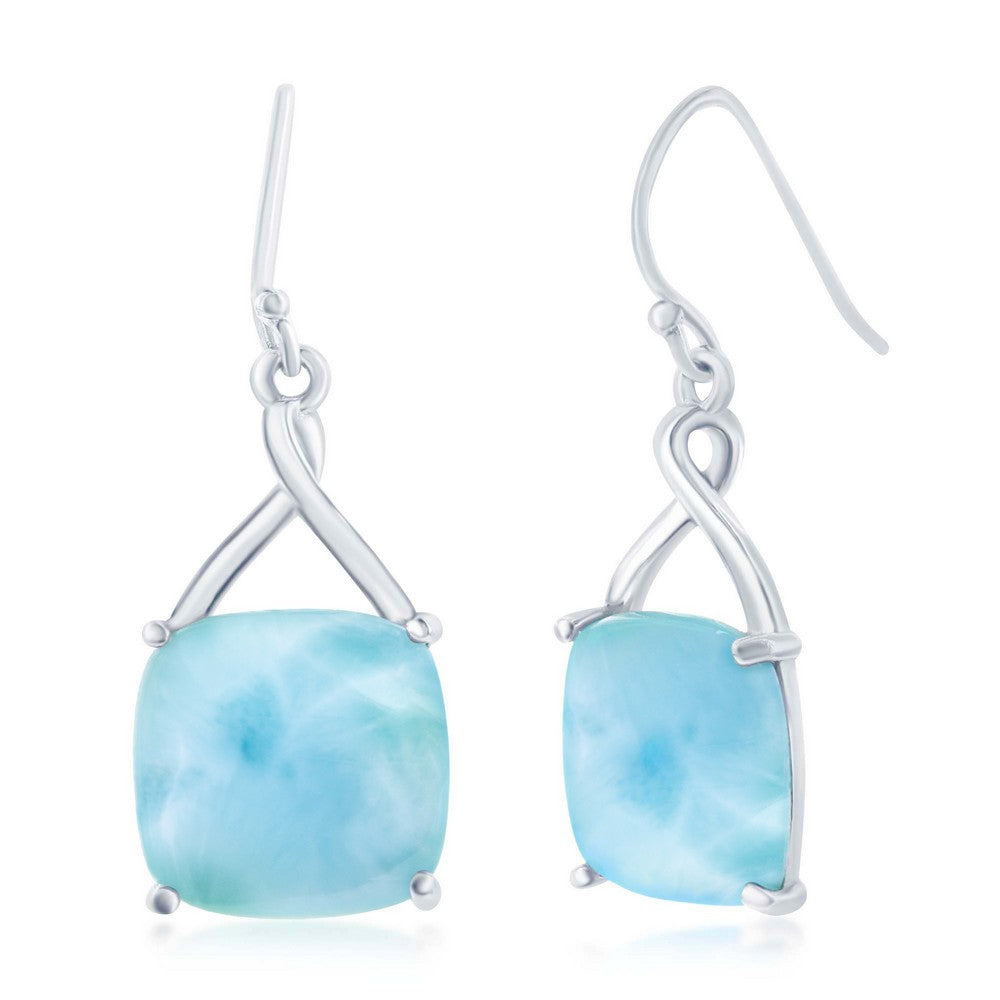 Sterling Silver, Four-Prong Square 'Premium Larimar' Earrings