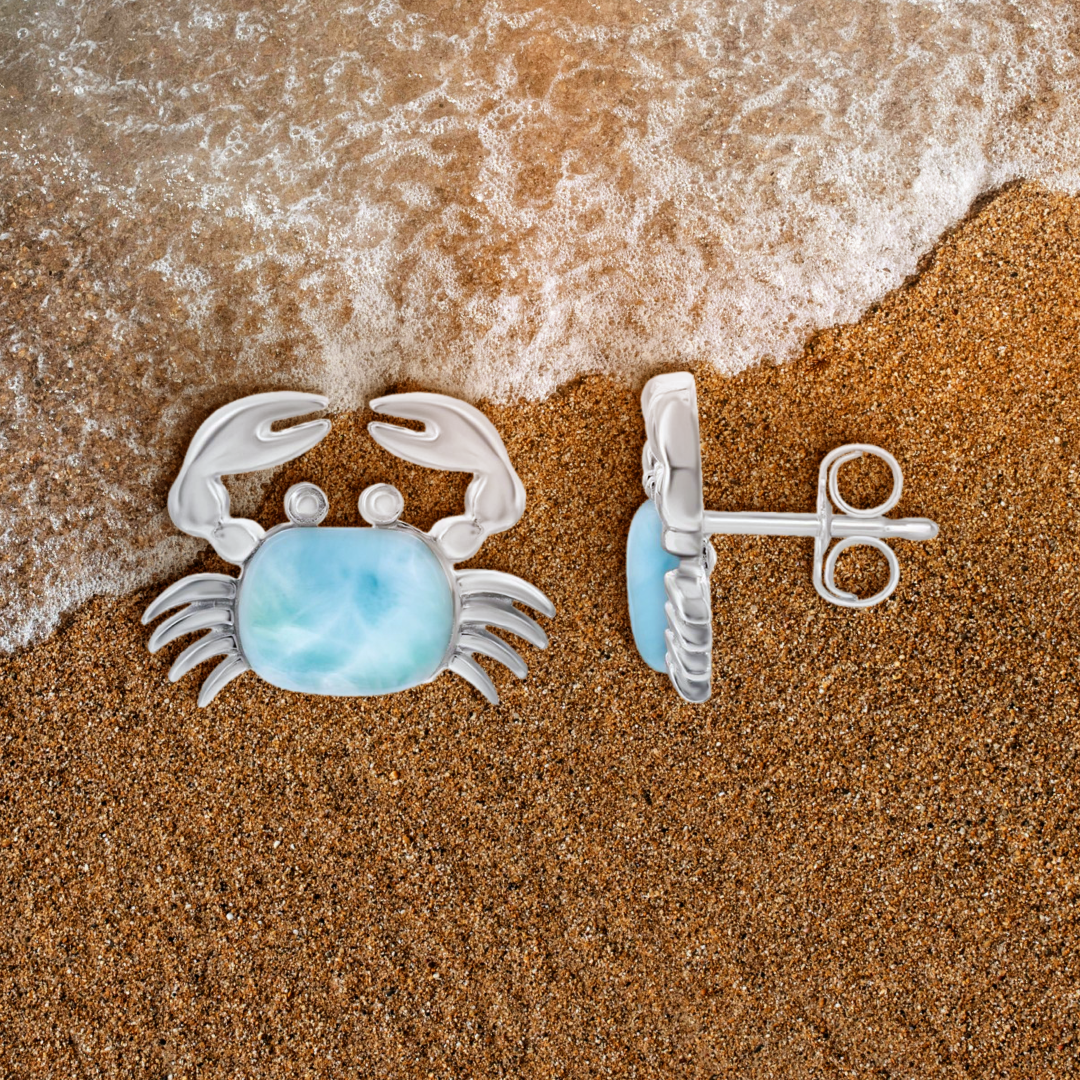 Coastal Guardian Larimar Crab Studs