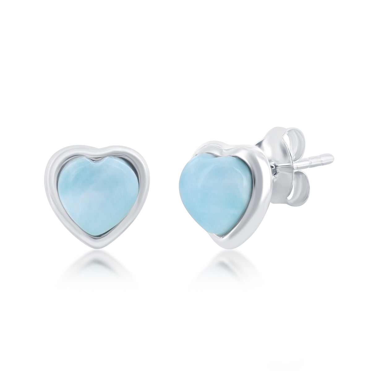 Sterling Silver Larimar Heart Stud Earrings