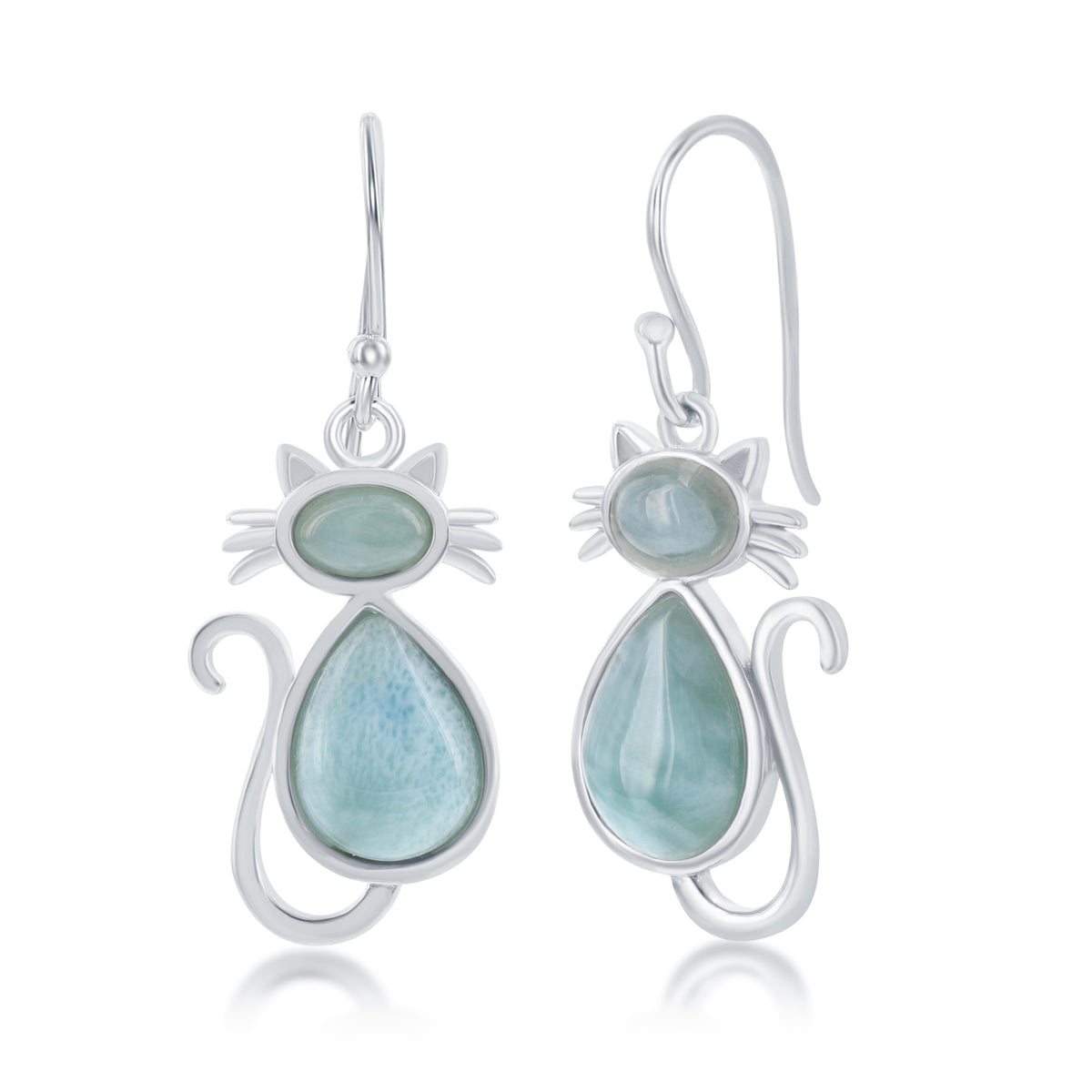 Sterling Silver, Larimar Cat Earrings