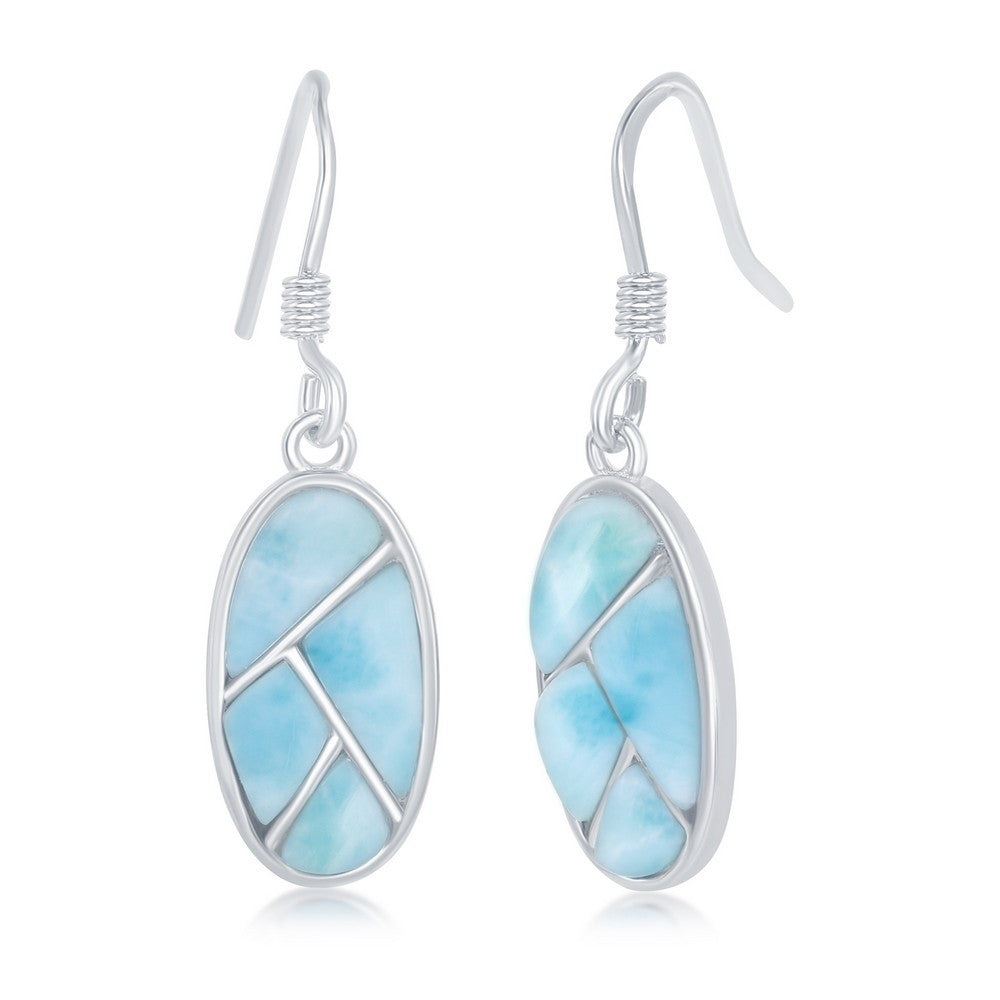 Sterling Silver, Oval Multi-Shaped Larimar Earrings