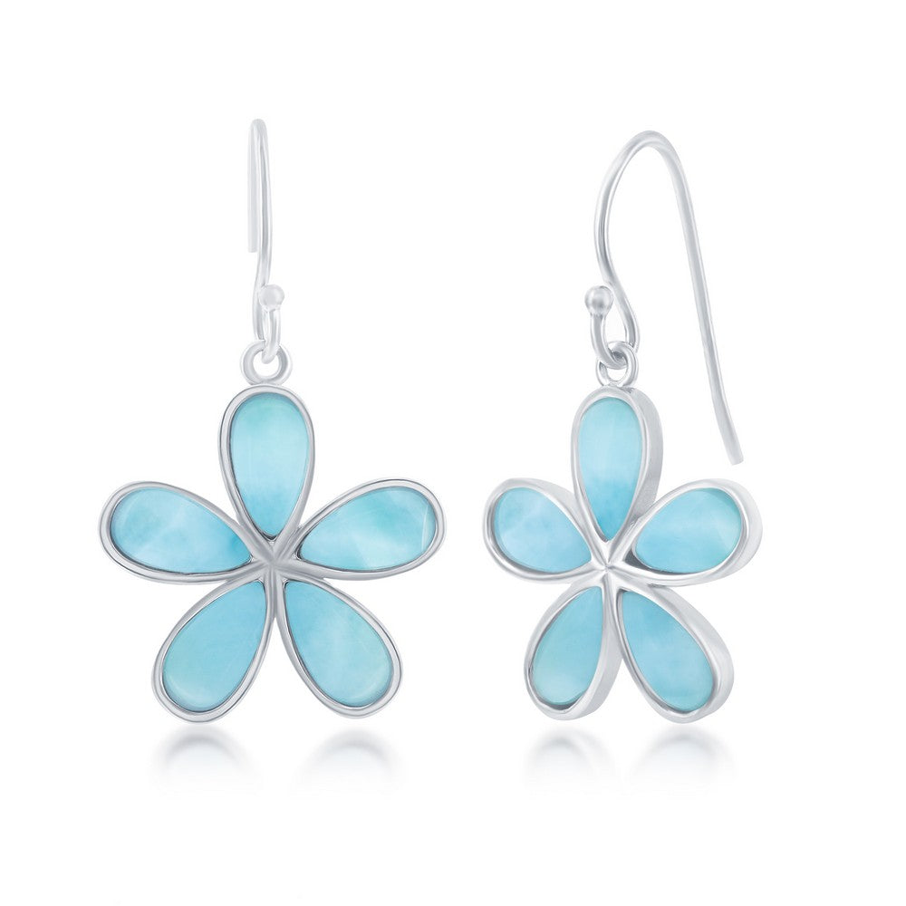 Sterling Silver, Daisy Flower Larimar Earrings