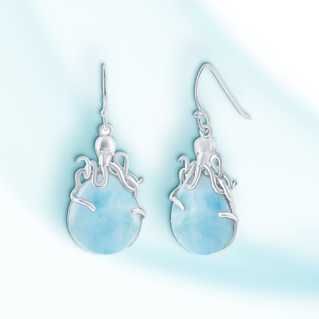 Ocean's Embrace Larimar Octopus Earrings