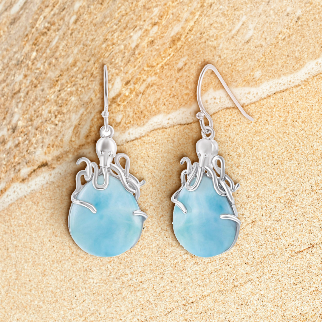 Ocean's Embrace Larimar Octopus Earrings