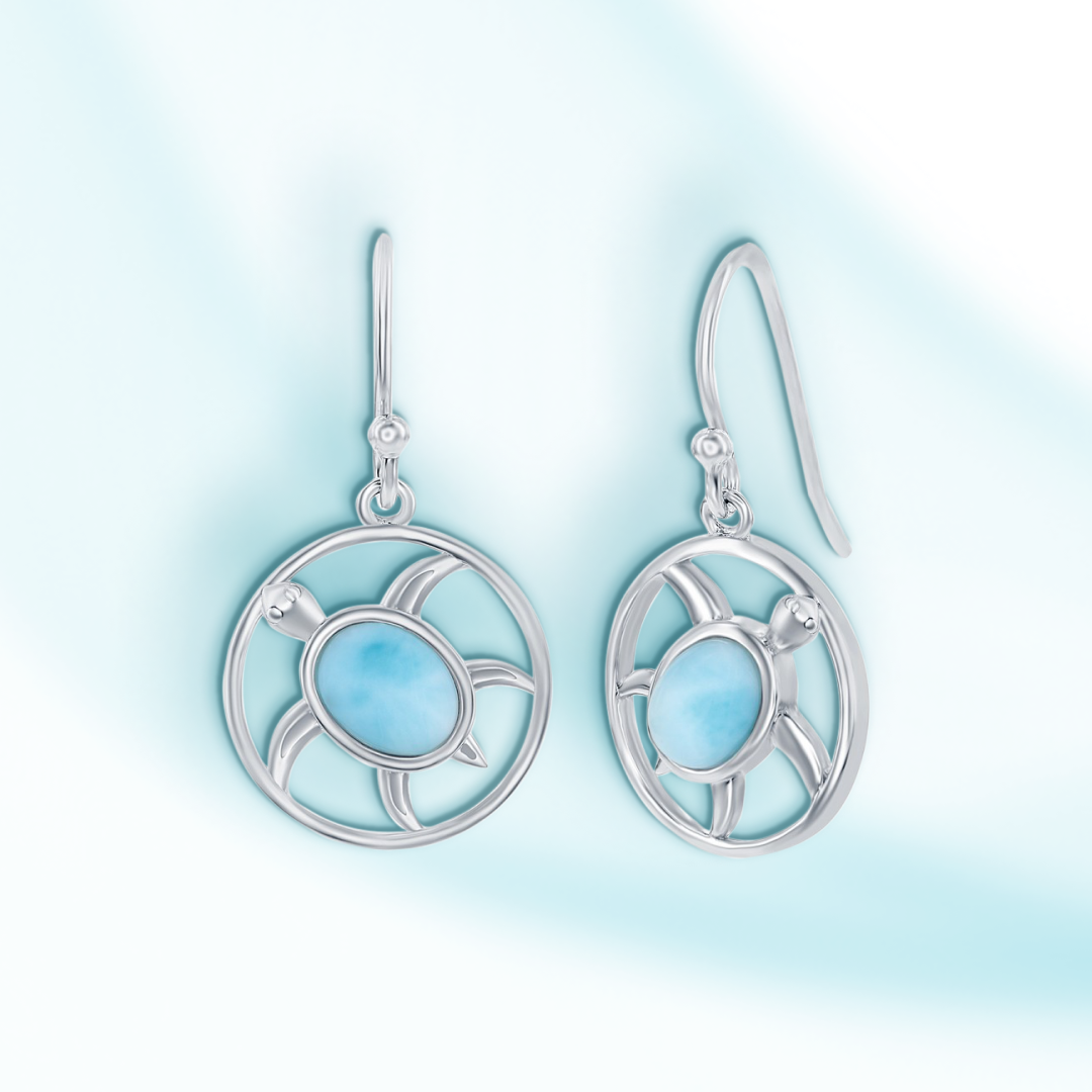 Baby Sea Turtle Larimar Earrings