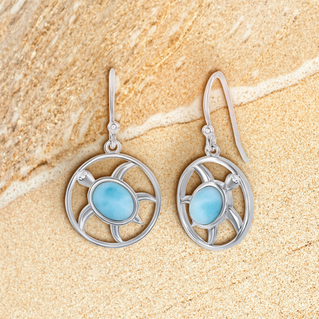 Baby Sea Turtle Larimar Earrings