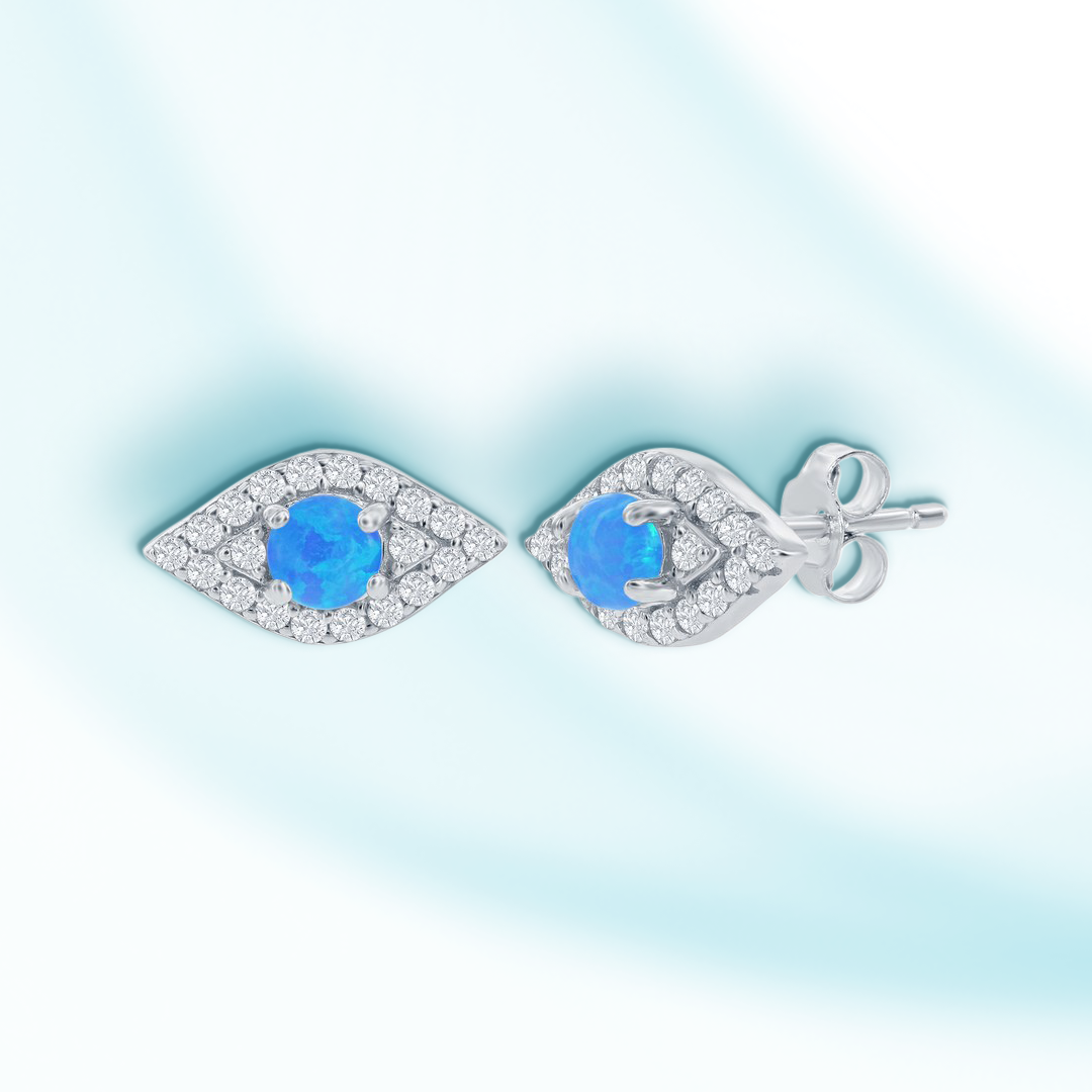 Mystical Gaze Blue Opal Evil Eye Studs