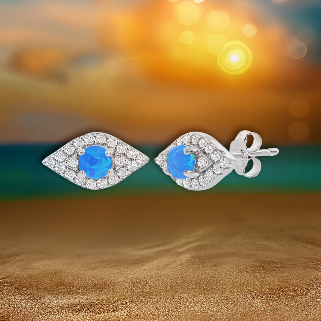 Mystical Gaze Blue Opal Evil Eye Studs