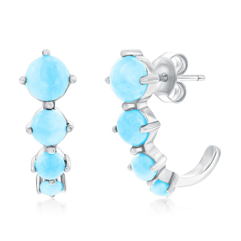 Sterling Silver, Graduating Round Larimar Earrings