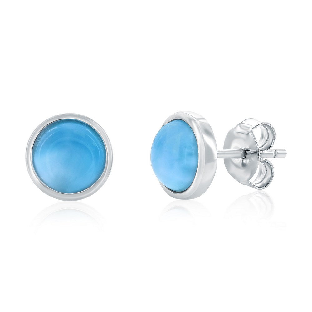 Sterling Silver, 8mm Round Larimar Studs