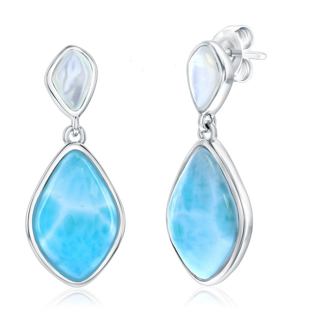 Sterling Silver, Marquise Larimar & MOP Earrings