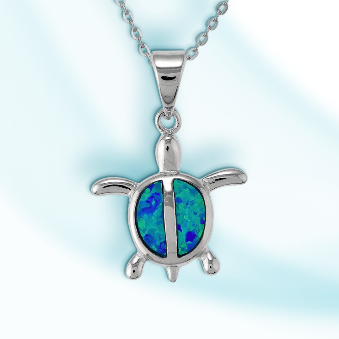 Hatchling's First Swim Blue Opal Turtle Pendant