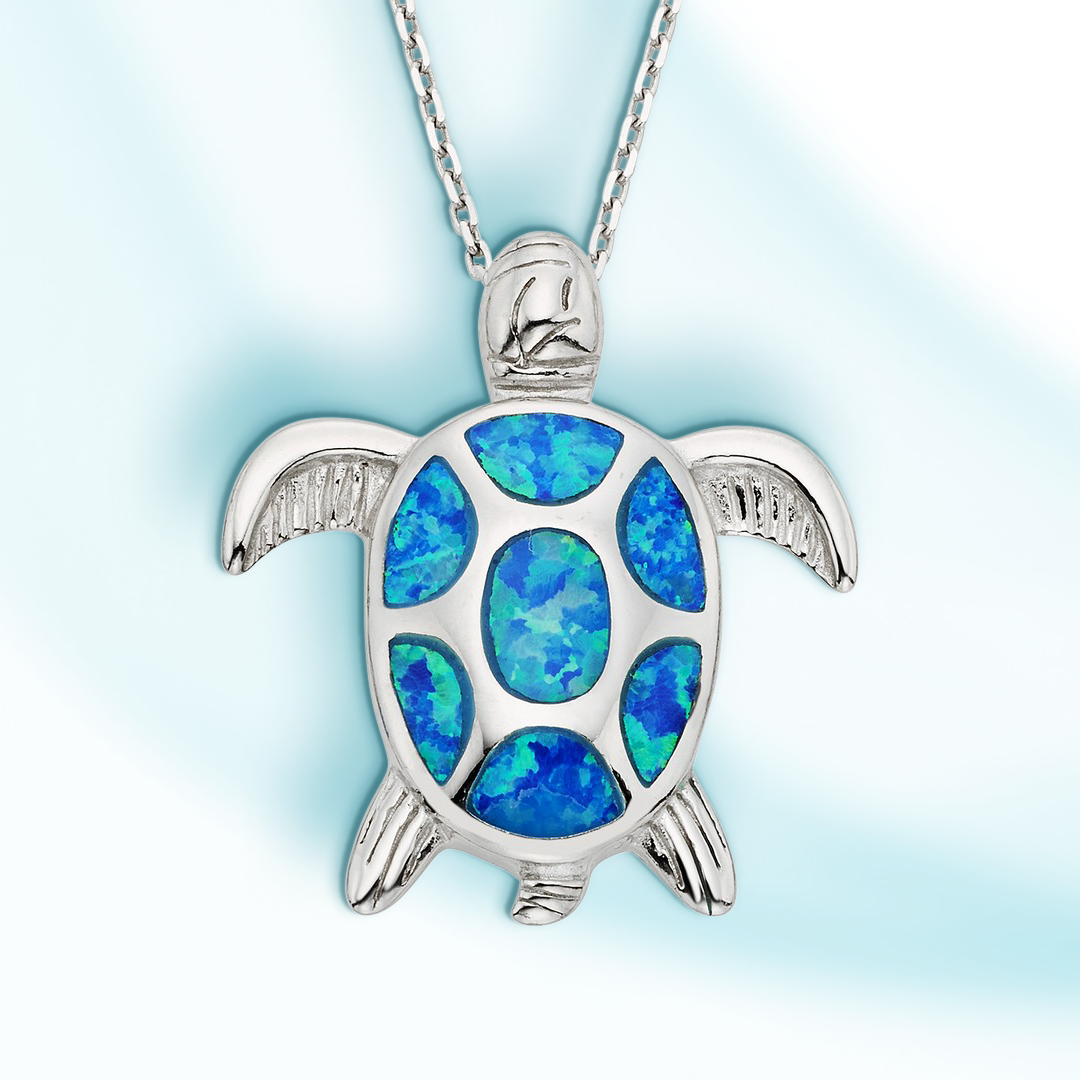 Guardian of the Reef Blue Opal Turtle Pendant