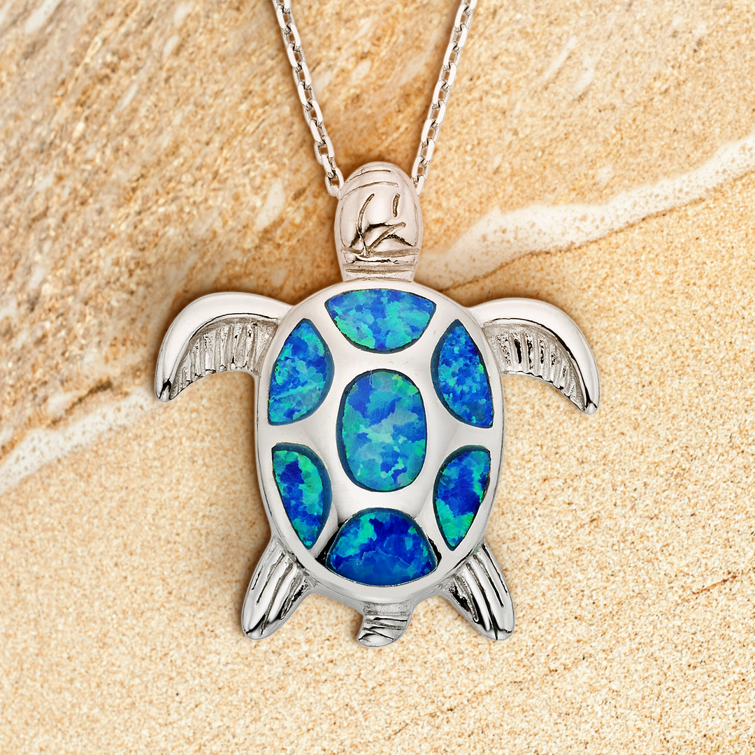 Guardian of the Reef Blue Opal Turtle Pendant