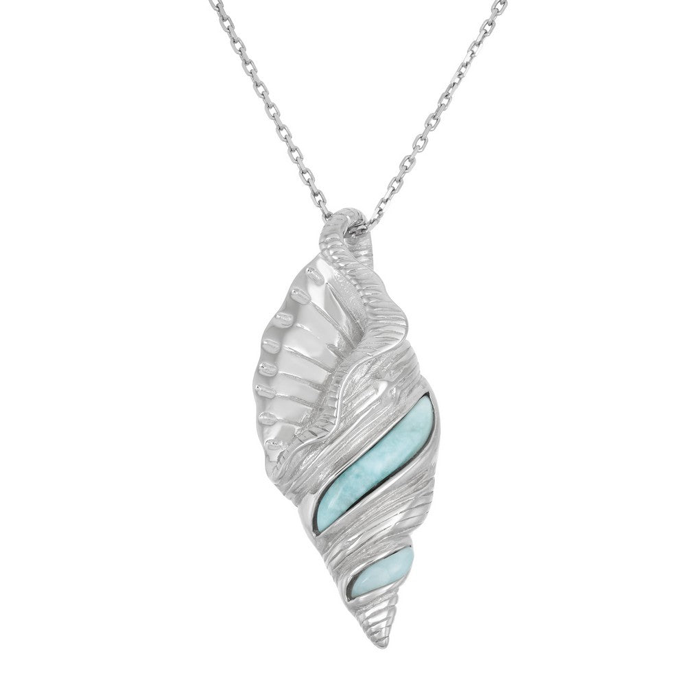 Sterling Silver, Larimar Conch Shell Necklace
