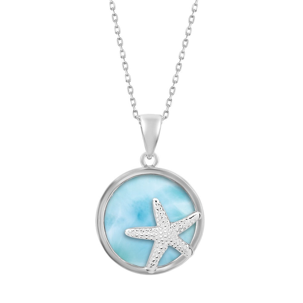 Sterling Silver, Round 'Premium Larimar' Starfish Pendant