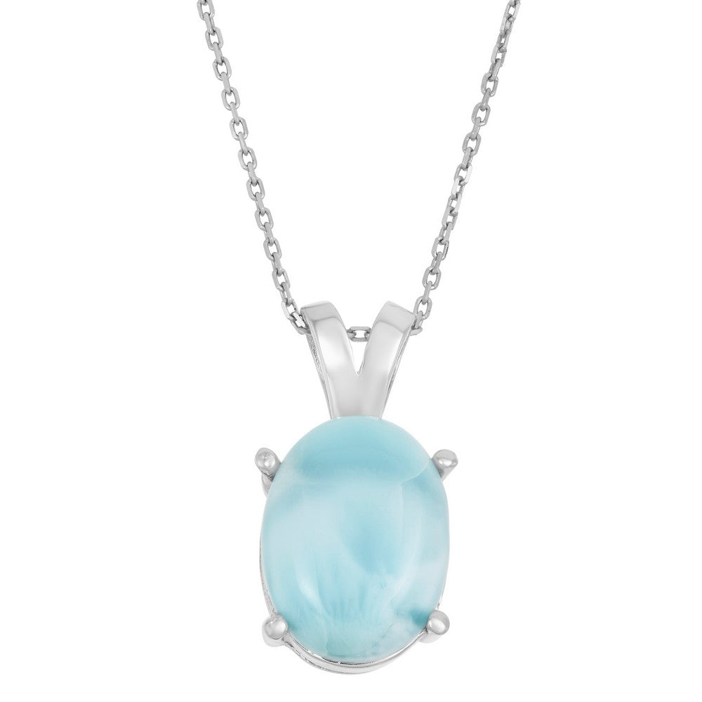 Sterling Silver, Oval Larimar Necklace