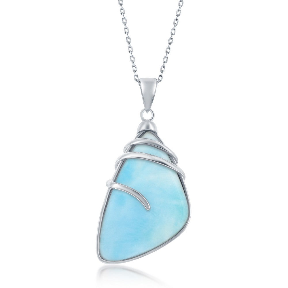 Sterling Silver Large Irregular Shape Larimar Pendant