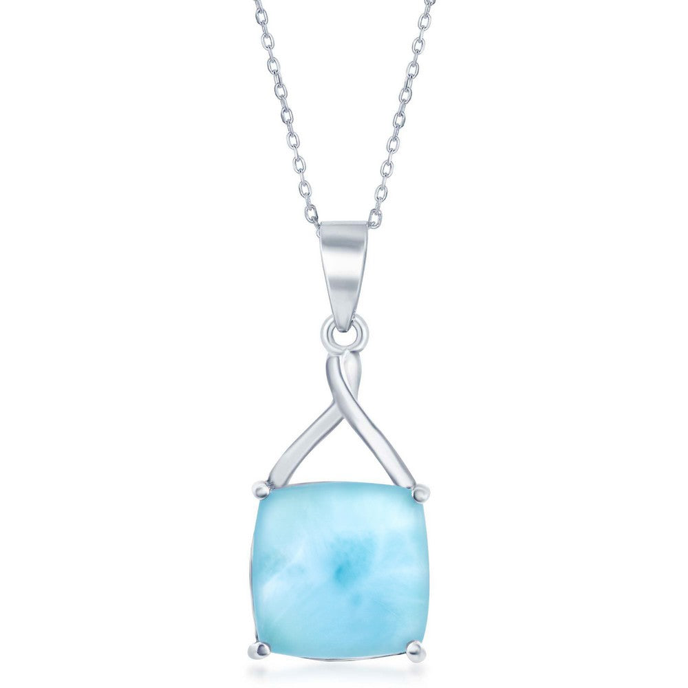 Sterling Silver, Four-Prong Square 'Premium Larimar' Pendant