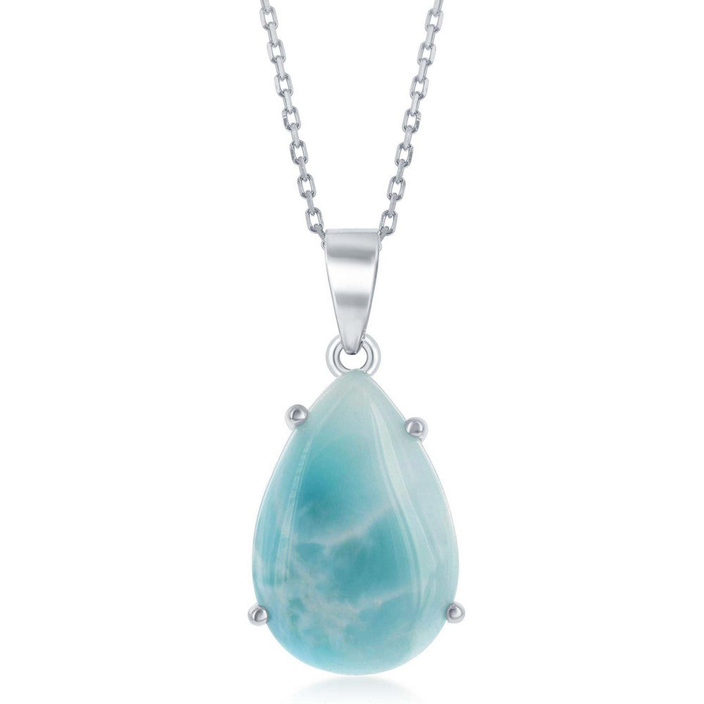 Sterling Silver, Four Prong Larimar Teardrop Pendant