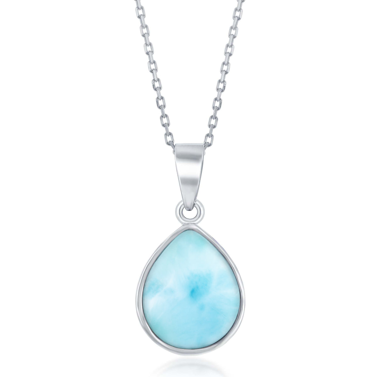 Sterling Silver Bezel-set Larimar Teardrop Necklace