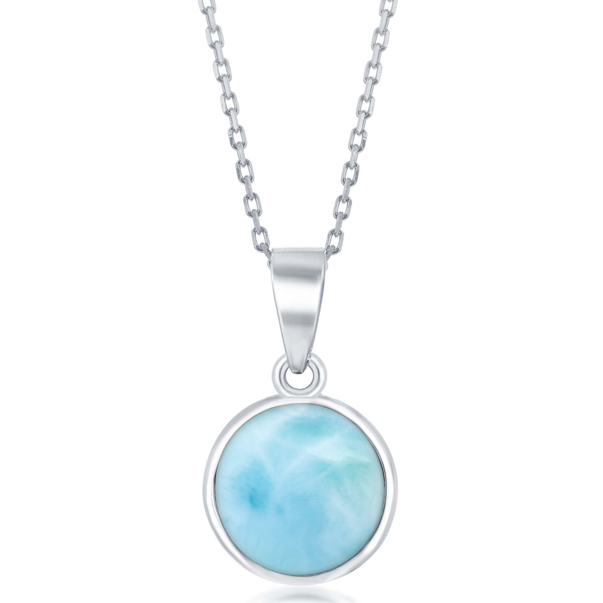 Sterling Silver Bezel-set Round Larimar Necklace