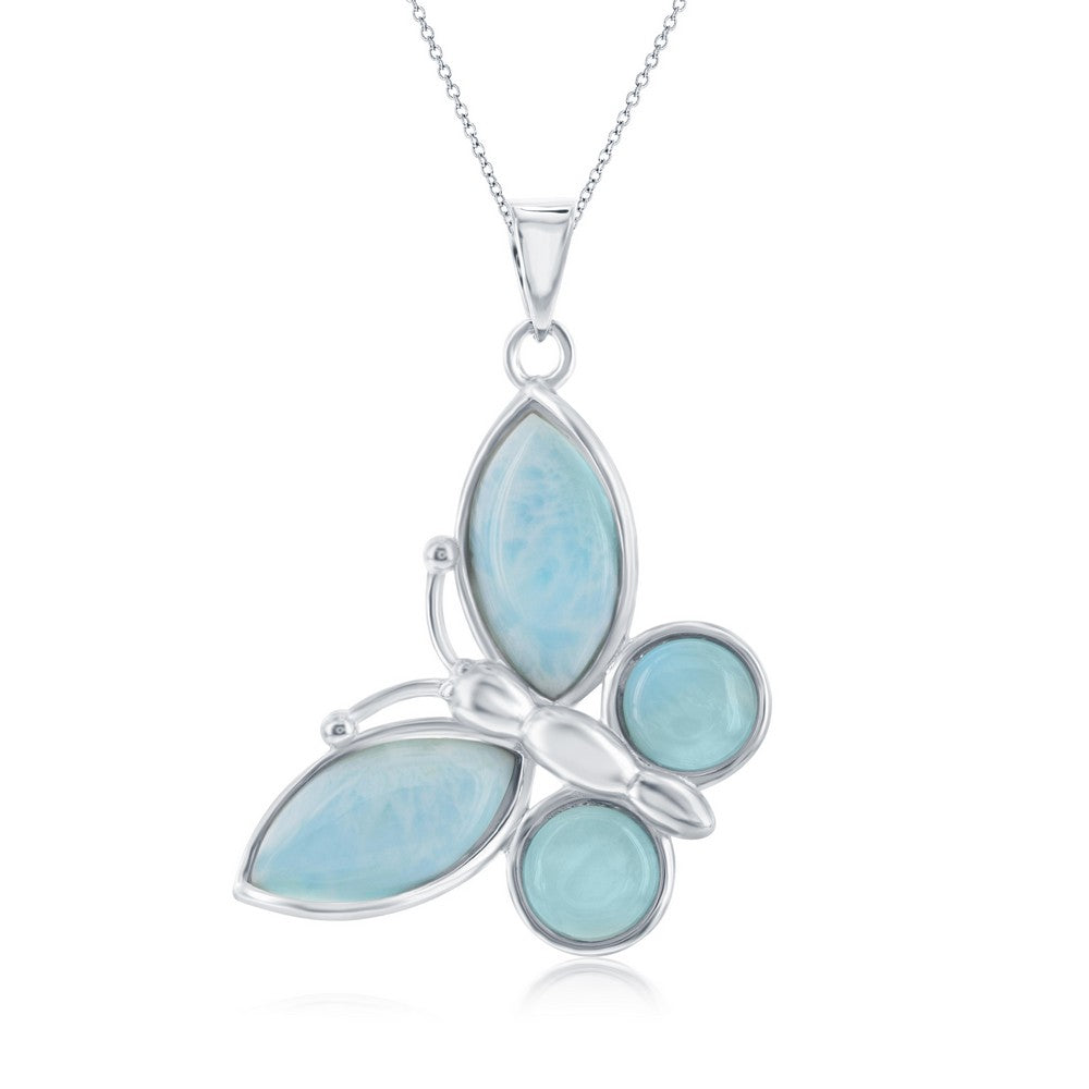 Sterling Silver, Large Larimar Butterfly Pendant