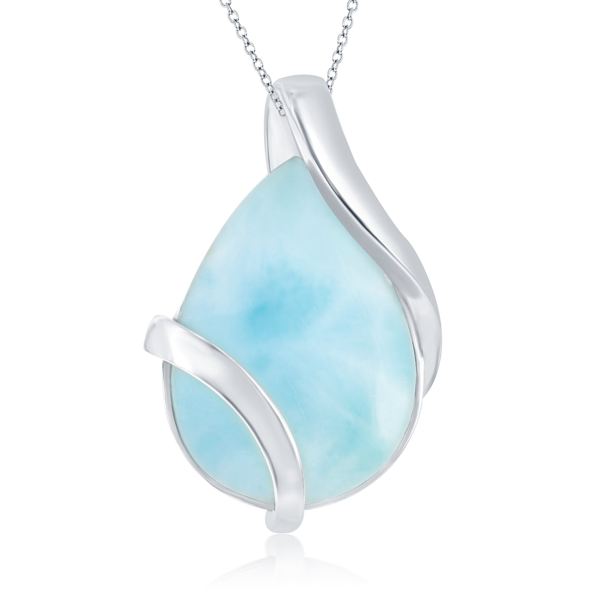 Sterling Silver Large Pear-Shaped Larimar Designed Necklace