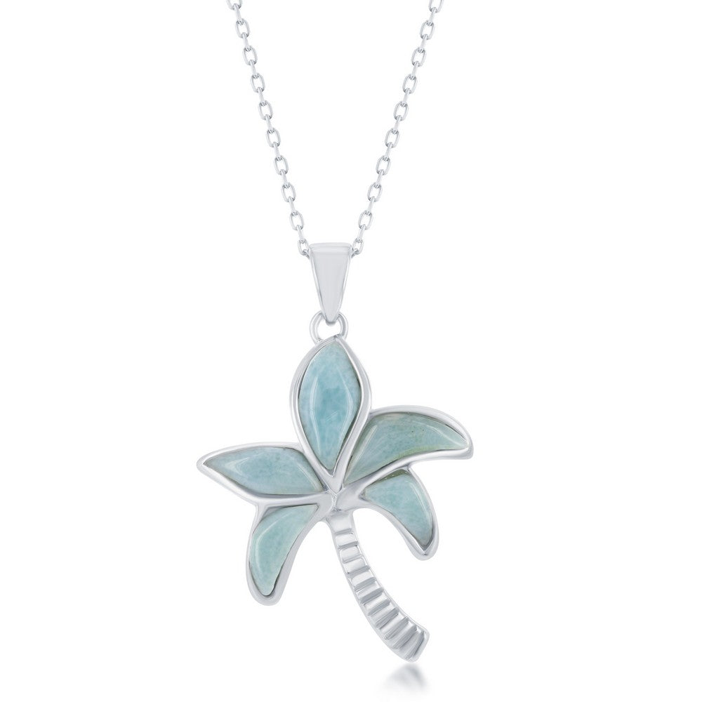 Sterling Silver, Larimar Palm Tree Necklace